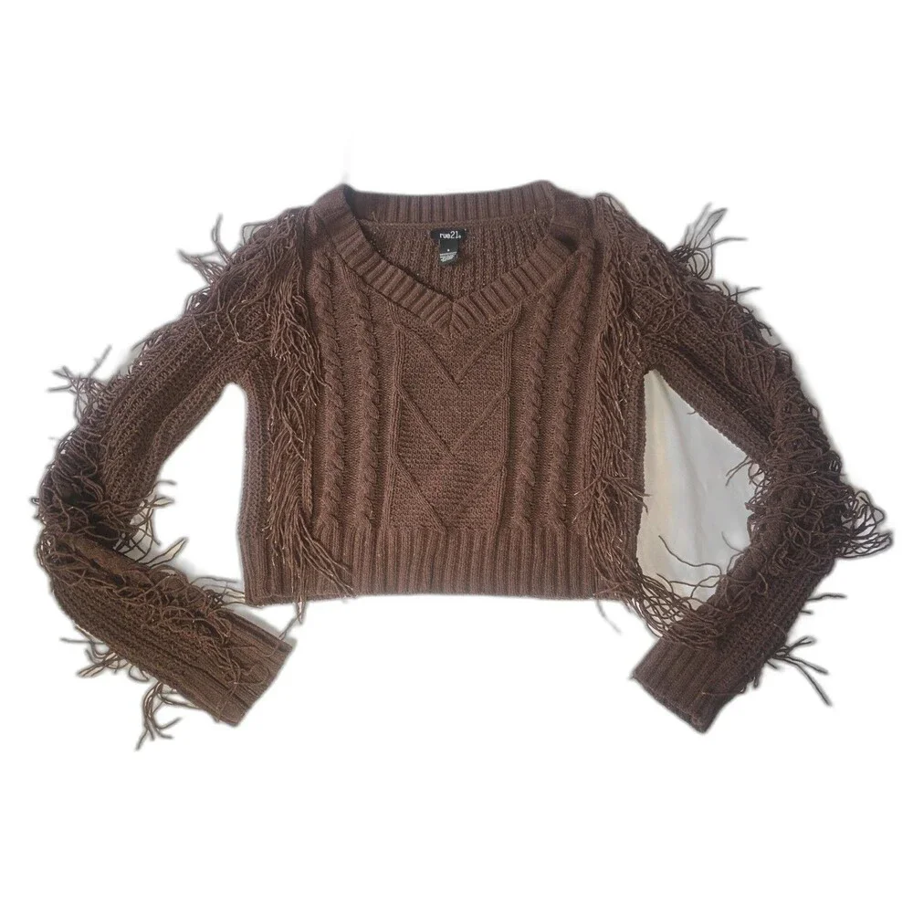 Fringe Western Women’s size S RUE21 Knit Brown Festival Hobo Sweater